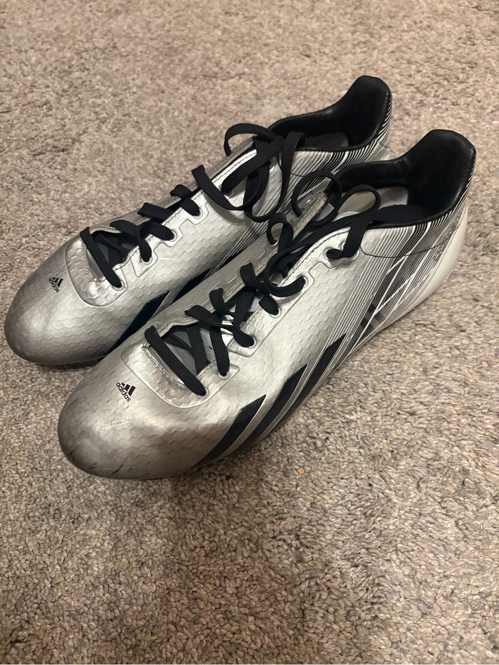 Adidas Men’s Silver Black and White Cleats